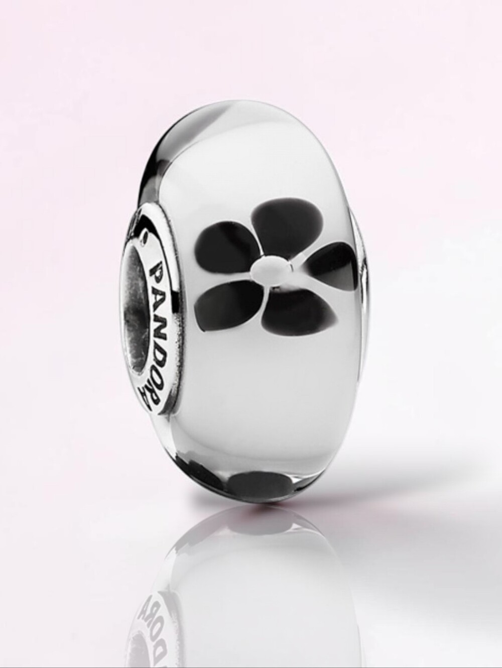 PANDORA Sterling Silver Black Cherry Blossom Murano Glass Bead Retired